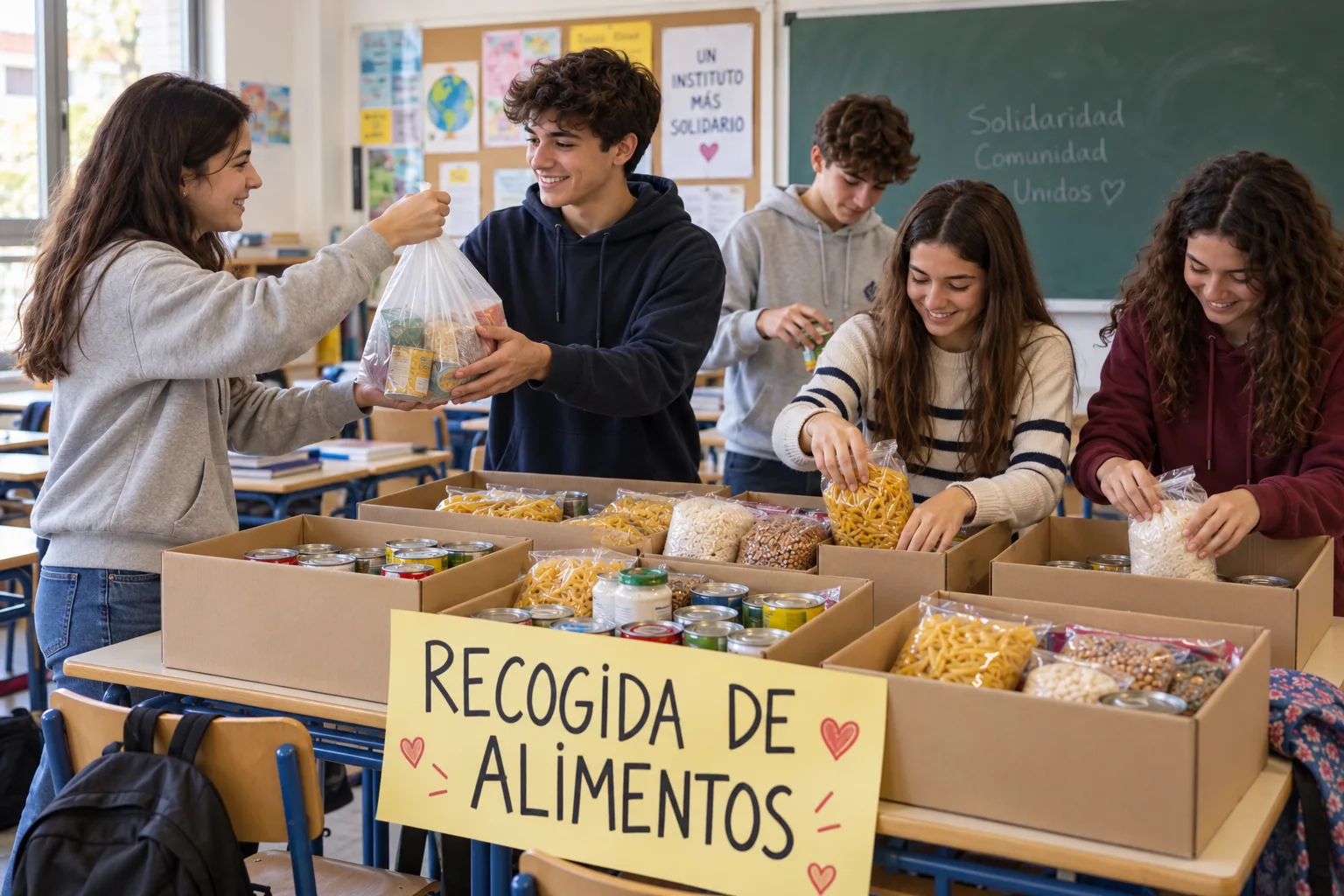 Imagen ilustrativa de una recogida de alimentos en un aula
