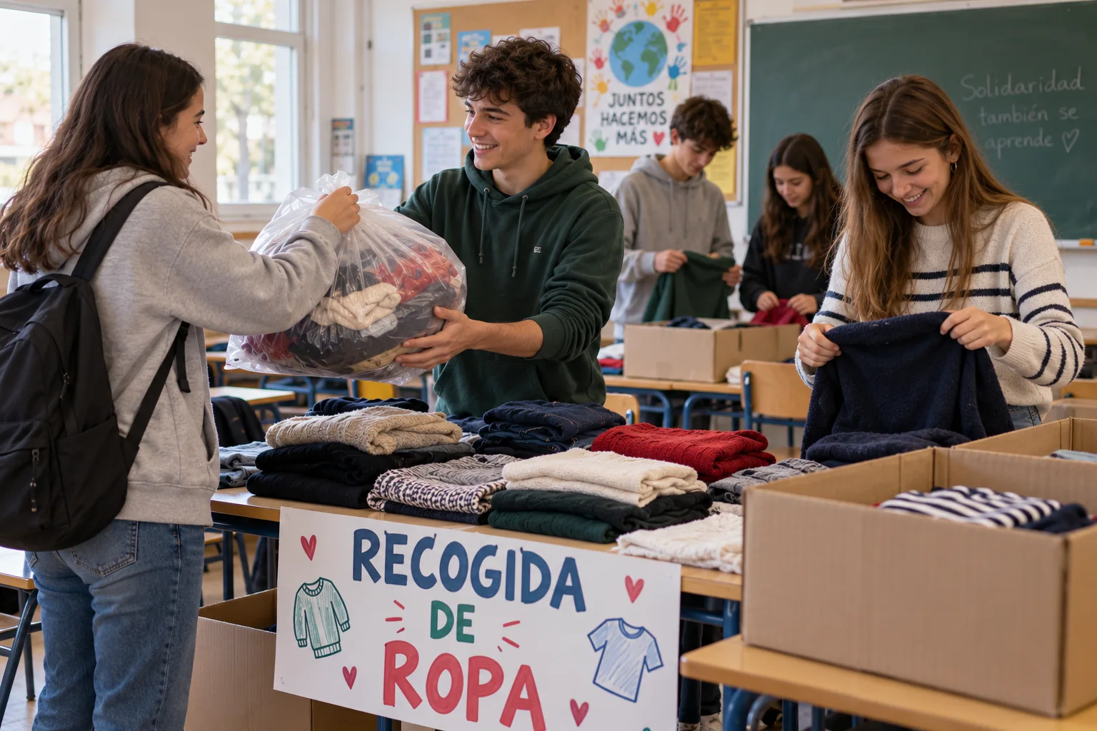 Imagen ilustrativa de una recogida de ropa en un aula